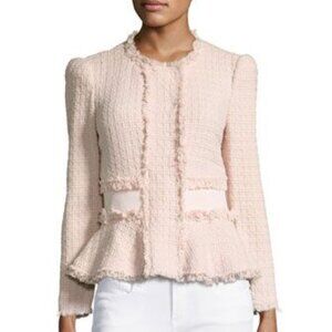 Rebecca Taylor - Light Pink Tweed Peplum Jacket w/ Fringe Trim Sz 4